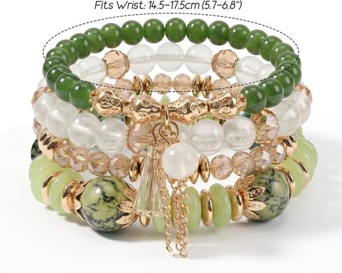 Ymapinc 4Pcs Gold & Green Bracelets for Women, Beaded Stackable Stretch Bracelet Set, Boho Beach Vacation Jewelry, Fashion Statement Gifts in Saudi Arabia