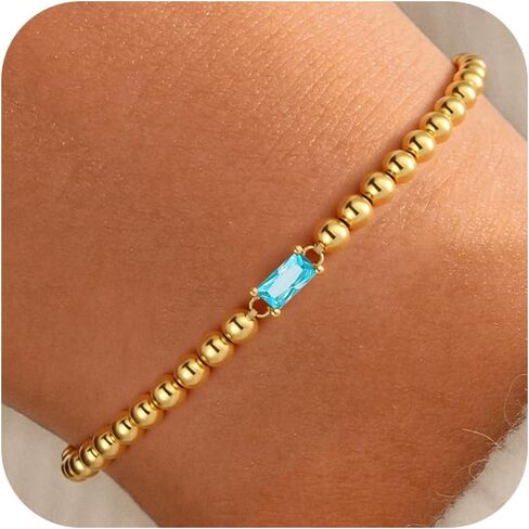 Dainty Birthstone Bracelet for Girls Women 14K-Gold-Plated Beaded Stretch Bracelets Trendy Friendship Birthday Jewelry Gift for for Kids Teens Girls Women in Saudi Arabia