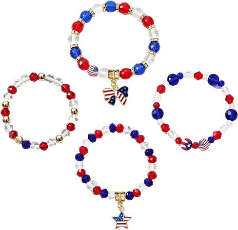 WCRAZYE 4th من يوليو أساور الأحمر الأبيض والأزرق الولايات المتحدة الأمريكية نجمة العلم الأمريكي أساور لحفلات عيد الاستقلال الوطني in Kuwait