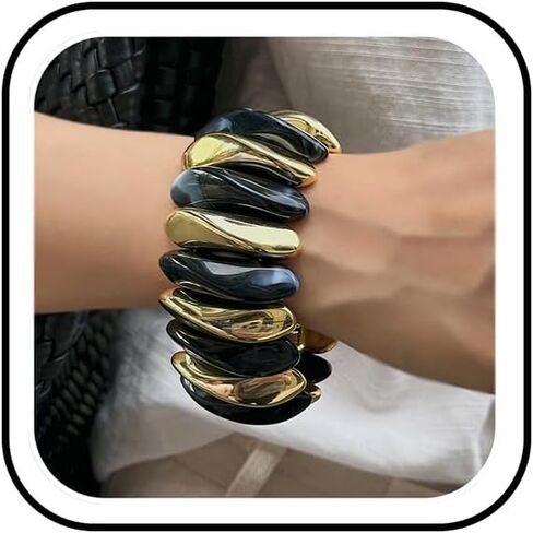 Chunky Acrylic Stretchy Bangle Bracelets for Women Punk Multicolor Resin Elastic Cuff Bangle Wide Irregular Geometric Wristbands Statement Jewelry in Saudi Arabia