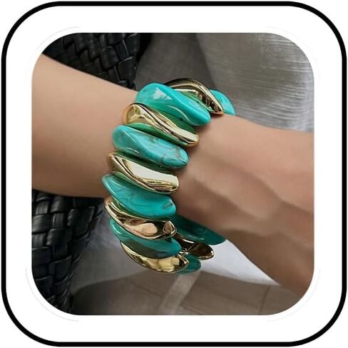 Chunky Acrylic Stretchy Bangle Bracelets for Women Punk Multicolor Resin Elastic Cuff Bangle Wide Irregular Geometric Wristbands Statement Jewelry in Kuwait