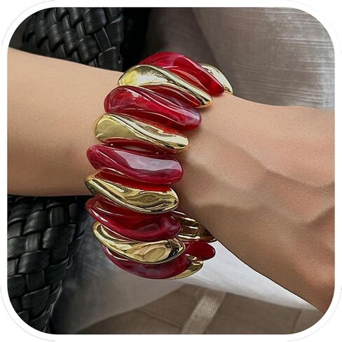 Chunky Acrylic Stretchy Bangle Bracelets for Women Punk Multicolor Resin Elastic Cuff Bangle Wide Irregular Geometric Wristbands Statement Jewelry in Kuwait