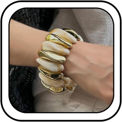 Chunky Acrylic Stretchy Bangle Bracelets for Women Punk Multicolor Resin Elastic Cuff Bangle Wide Irregular Geometric Wristbands Statement Jewelry in Kuwait