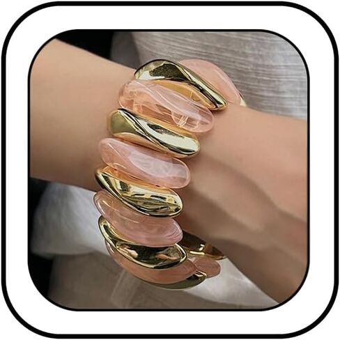 Chunky Acrylic Stretchy Bangle Bracelets for Women Punk Multicolor Resin Elastic Cuff Bangle Wide Irregular Geometric Wristbands Statement Jewelry in Kuwait