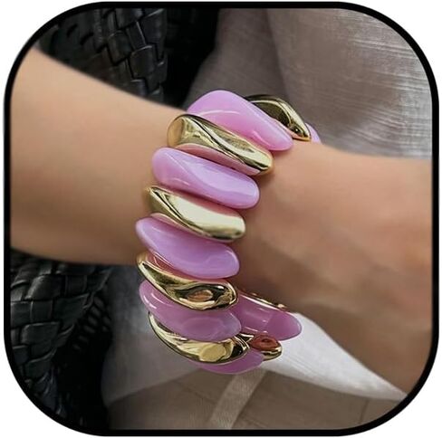 Chunky Acrylic Stretchy Bangle Bracelets for Women Punk Multicolor Resin Elastic Cuff Bangle Wide Irregular Geometric Wristbands Statement Jewelry in Kuwait