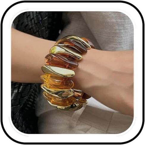 Chunky Acrylic Stretchy Bangle Bracelets for Women Punk Multicolor Resin Elastic Cuff Bangle Wide Irregular Geometric Wristbands Statement Jewelry in Kuwait