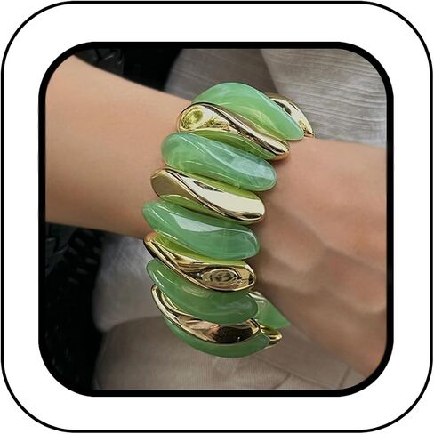 Chunky Acrylic Stretchy Bangle Bracelets for Women Punk Multicolor Resin Elastic Cuff Bangle Wide Irregular Geometric Wristbands Statement Jewelry in Kuwait