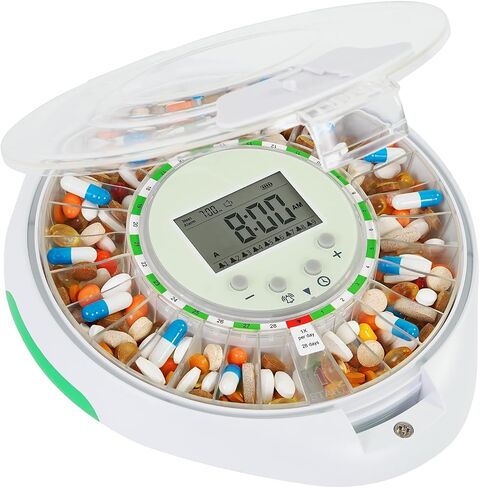 EziMedPil Automatic Pill Dispenser with Ergonomic Lid Design for Seniors | Easy Use Top Key Lock, 9 Daily Alarms & Sound-Light Reminder, Large LCD & Clear Lid Monitoring for Dementia & Senior Care in Saudi Arabia