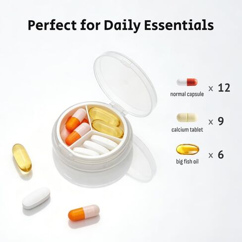 3 Compartments Mini Daily Pill Organizer, Small Clear Round Pill Box, Portable Tiny Travel Pill Case, Compact Pill Holder for Small Purse & Pocket in Saudi Arabia