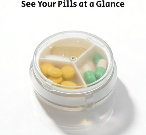 3 Compartments Mini Daily Pill Organizer, Small Clear Round Pill Box, Portable Tiny Travel Pill Case, Compact Pill Holder for Small Purse & Pocket in Saudi Arabia