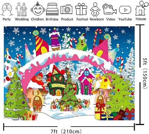 XCKALI Christmas Backdrop Welcome to Whoville Village Backdrop Winter Christmas Happy New Year Family Holiday Party Decoration Xmas Whoville Baby Shower Party Supplies 7x5FT in Kuwait