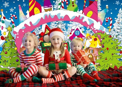 XCKALI Christmas Backdrop Welcome to Whoville Village Backdrop Winter Christmas Happy New Year Family Holiday Party Decoration Xmas Whoville Baby Shower Party Supplies 7x5FT in Kuwait