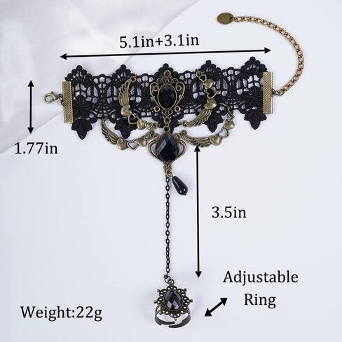 Missgrace Women Vintage Gothic Black Lace Bracelet with Ring Bangle Bracelet Metal Crystal Charm Steampunk Lace Black Chain Tassel Bracelet Rings for Women in Kuwait