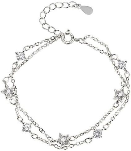 Layered Star Bracelet for Women Fashion Silver Star Rhinestones Stack Chain Bracelet Adjustable Link Minimal Everyday Stars Charm Bracelet Jewelry in Saudi Arabia