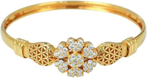 Chunky Gold Bangle Bracelet for Women, 18k Gold Plated Hollow Flower Cubic Zirconia Wrist Party Birthday Jewelry in Kuwait