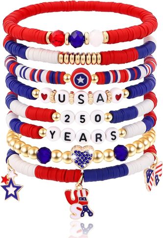 cow print 4th of July Outfits for Women, Red White and Blue Bracelets, USA 250th Anniversary Patriotic Accessories, Holiday Birthday Gifts for Women Men Friends Patriots in Saudi Arabia