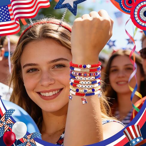 cow print 4th of July Outfits for Women, Red White and Blue Bracelets, USA 250th Anniversary Patriotic Accessories, Holiday Birthday Gifts for Women Men Friends Patriots in Saudi Arabia