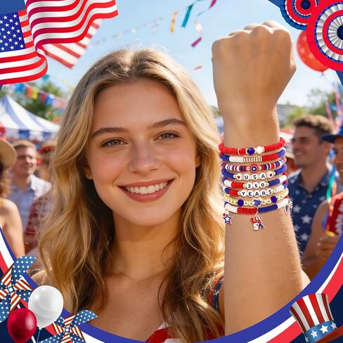 cow print 4th of July Outfits for Women, Red White and Blue Bracelets, USA 250th Anniversary Patriotic Accessories, Holiday Birthday Gifts for Women Men Friends Patriots in Saudi Arabia