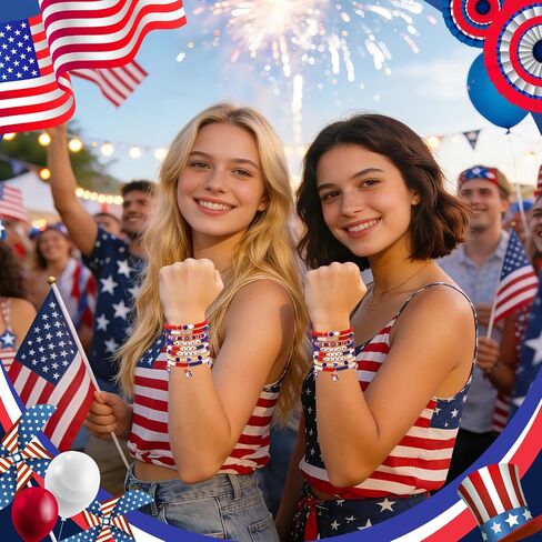 cow print 4th of July Outfits for Women, Red White and Blue Bracelets, USA 250th Anniversary Patriotic Accessories, Holiday Birthday Gifts for Women Men Friends Patriots in Saudi Arabia
