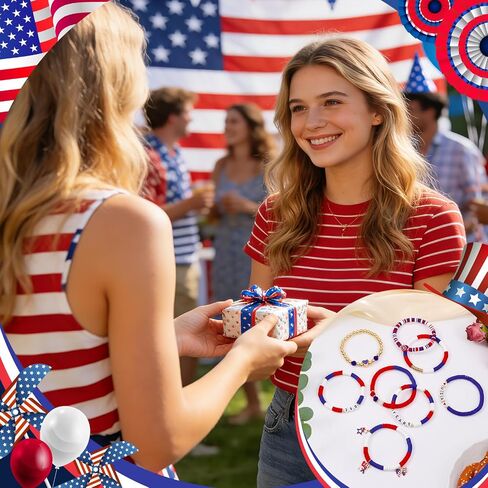 cow print 4th of July Outfits for Women, Red White and Blue Bracelets, USA 250th Anniversary Patriotic Accessories, Holiday Birthday Gifts for Women Men Friends Patriots in Saudi Arabia