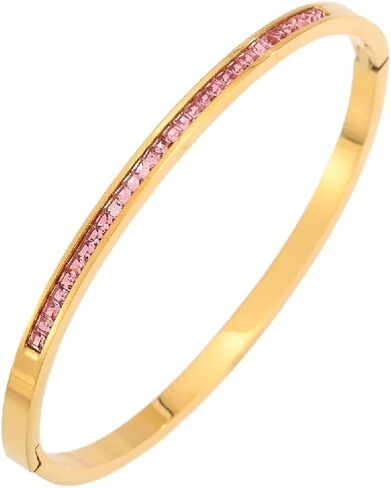 Gold Bracelets for Women, Stainless Steel Eternity Crystal Oval Bracelet Cuff Bracelets for Women Jewelry；18K Gold Plated Rhinestone Bangle Bracelets in Kuwait