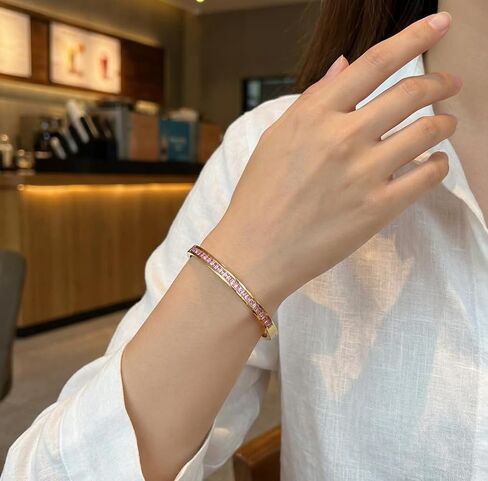 Gold Bracelets for Women, Stainless Steel Eternity Crystal Oval Bracelet Cuff Bracelets for Women Jewelry；18K Gold Plated Rhinestone Bangle Bracelets in Kuwait