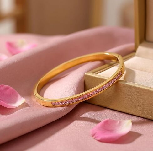Gold Bracelets for Women, Stainless Steel Eternity Crystal Oval Bracelet Cuff Bracelets for Women Jewelry；18K Gold Plated Rhinestone Bangle Bracelets in Kuwait