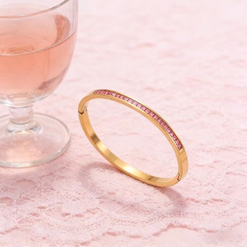 Gold Bracelets for Women, Stainless Steel Eternity Crystal Oval Bracelet Cuff Bracelets for Women Jewelry；18K Gold Plated Rhinestone Bangle Bracelets in Kuwait