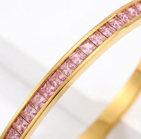 Gold Bracelets for Women, Stainless Steel Eternity Crystal Oval Bracelet Cuff Bracelets for Women Jewelry；18K Gold Plated Rhinestone Bangle Bracelets in Kuwait