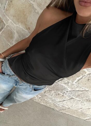 Women's Sexy Halter Tank Tops High Mock Neck Backless Trendy Camisole Crop Tops in Saudi Arabia