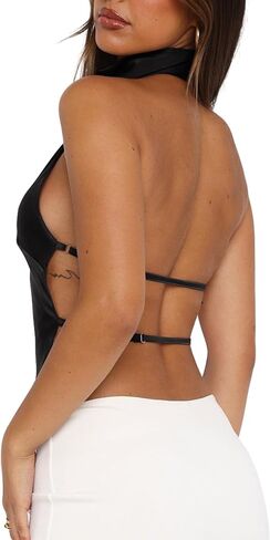 Women's Sexy Halter Tank Tops High Mock Neck Backless Trendy Camisole Crop Tops in Saudi Arabia