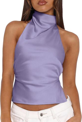 Women's Sexy Halter Tank Tops High Mock Neck Backless Trendy Camisole Crop Tops in Saudi Arabia