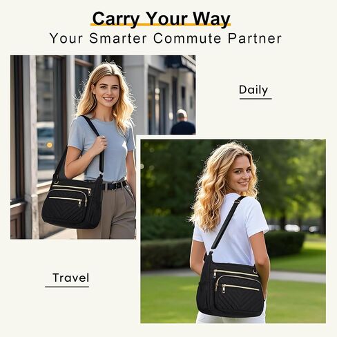 Women's Purses Crossbody Bag with RFID-Blocking Pocket, Lightweight Anti-Theft Travel Purse Quilted Shoulder Bag with Multiple Pockets & Key Holder, Ladies Tote for Daily Commuting, Work, Black in Saudi Arabia