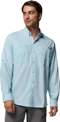 Columbia Men's PFG Tamiami Long Sleeve Fishing Shirt, Marine Light, 5X Tall in Kuwait