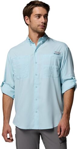 Columbia Men's PFG Tamiami Long Sleeve Fishing Shirt, Marine Light, 5X Tall in Kuwait