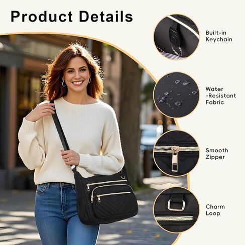 Women's Purses Crossbody Bag with RFID-Blocking Pocket, Lightweight Anti-Theft Travel Purse Quilted Shoulder Bag with Multiple Pockets & Key Holder, Ladies Tote for Daily Commuting, Work, Black in Saudi Arabia