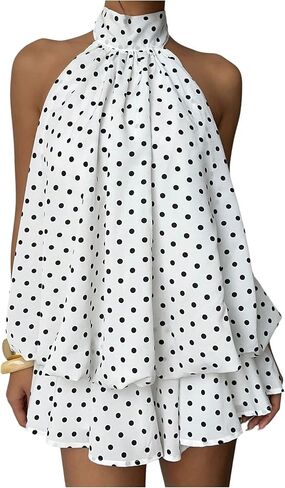 Floerns Girl's Y2k Polka Dots Mini Dress Halter Neck Ruffle Hem Birthday Party Dresses in Kuwait
