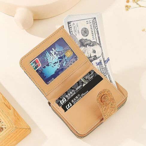Cork Small Wallets for Women, Leather RFID Blocking Leather Purse for Ladies Bifold Zipper Wallet with Card Slots, ID Window (Model 3) in Saudi Arabia