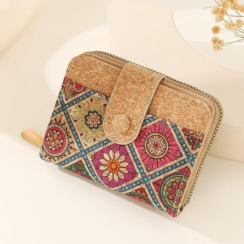 Cork Small Wallets for Women, Leather RFID Blocking Leather Purse for Ladies Bifold Zipper Wallet with Card Slots, ID Window (Model 3) in Saudi Arabia