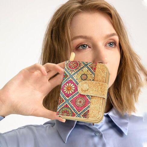 Cork Small Wallets for Women, Leather RFID Blocking Leather Purse for Ladies Bifold Zipper Wallet with Card Slots, ID Window (Model 3) in Saudi Arabia