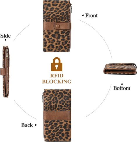 GOIACII Womens Wallet RFID Blocking Large Capacity Credit Card Holder Ladies Purses Wallets for Women Leopard Print in Saudi Arabia