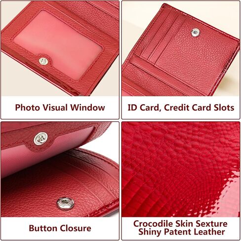 Women's Crocodile Small Print Wallet, Collapse Card Holder Small Bag Mini Coin Pocket Bag Simple, Fashionable With ID Window (Red) in Saudi Arabia