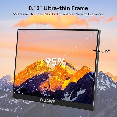 شاشة WUAWE المحمولة مقاس 15.6 بوصة، شاشة السفر 1080P 72% NTSC USB C HDMI لأجهزة الكمبيوتر المحمول، شاشة كمبيوتر ثانية خارجية مع تقنية HDR Freesync منخفضة الضوء الأزرق للكمبيوتر الشخصي MacBook Phone PS5 Xbox Switch in Kuwait