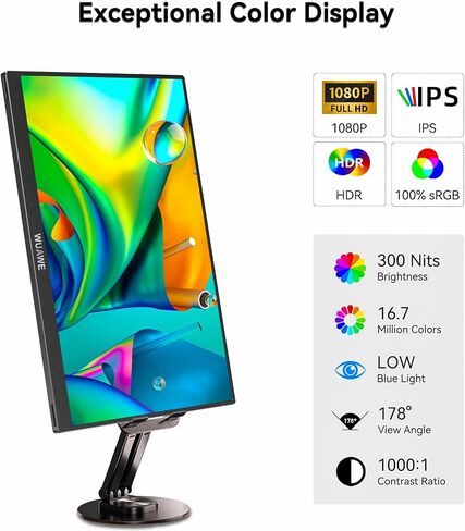 شاشة WUAWE المحمولة مقاس 15.6 بوصة، شاشة السفر 1080P 72% NTSC USB C HDMI لأجهزة الكمبيوتر المحمول، شاشة كمبيوتر ثانية خارجية مع تقنية HDR Freesync منخفضة الضوء الأزرق للكمبيوتر الشخصي MacBook Phone PS5 Xbox Switch in Kuwait