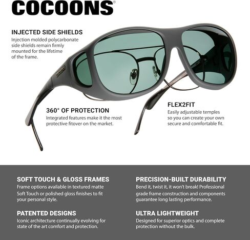 Cocoons Glossy Polarized Fitover Sunglasses L Pilot Square, Aqua, 62 mm in Saudi Arabia