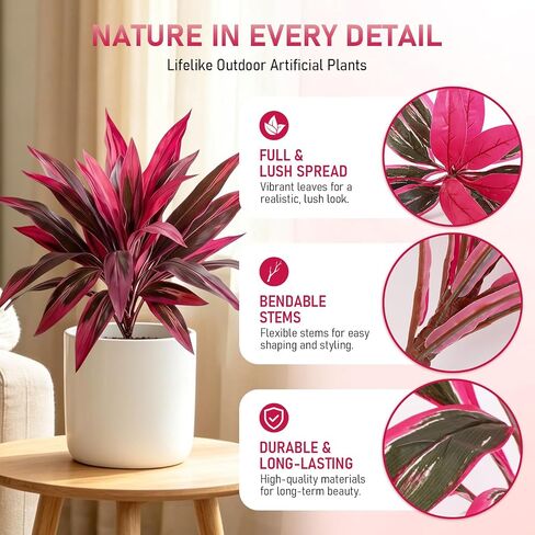 2pcs Large Realistic Artificial Boston Fern & Dragon's Blood Tree Artificial Turf UV Resistant Red Cordyline Ti Plants Red/Pink Vibrant Purple Leaves (A) in Saudi Arabia