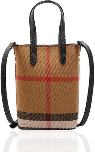 Mini Plaid Canvas Handbag for Women PU Leather Top Handle Bucket Hand Bag,Classic Khaki Crossbody Wallet Purse in Saudi Arabia