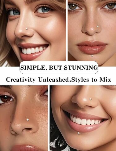Kosuwo L-Shaped Moissanite Nose Studs (Unisex) 925 Sterling Silver, Hypoallergenic Nose Rings 14K Gold and 18K White Gold Plating Suitable for nostril, septum, and cartilage piercings Set of 6 in Saudi Arabia