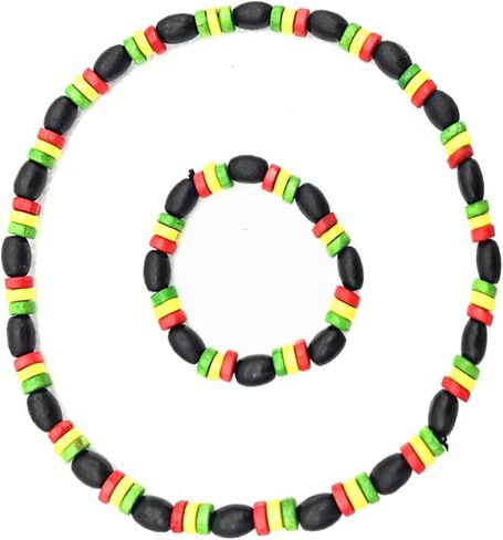 coadipress Juneteenth African Beaded Necklace Bracelet Set for Women Men Handmade Red Yellow Green Balck Wood Black History Month Freedom Day Jewelry Costume Accessory in Kuwait
