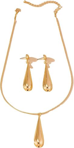 Oversized Teardrop Long Dangle Pendant Necklace Earrings Set For Women Statement Punk Minimalist Style Gold Silver Colors in Saudi Arabia